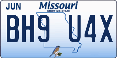 MO license plate BH9U4X