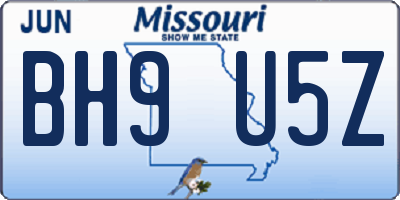 MO license plate BH9U5Z