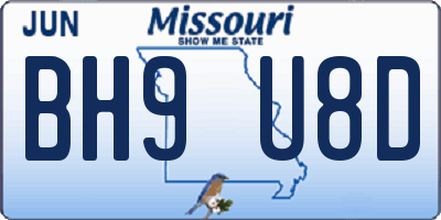 MO license plate BH9U8D