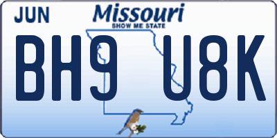 MO license plate BH9U8K