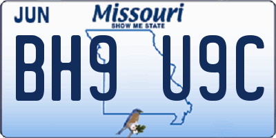 MO license plate BH9U9C