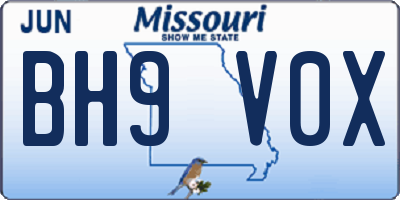 MO license plate BH9V0X