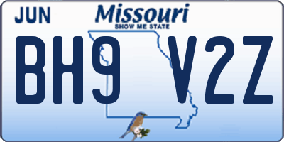 MO license plate BH9V2Z