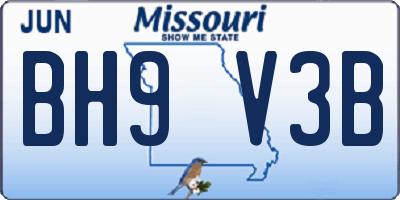 MO license plate BH9V3B