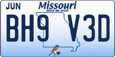 MO license plate BH9V3D