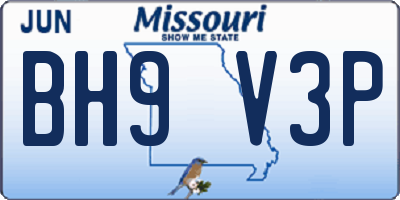 MO license plate BH9V3P