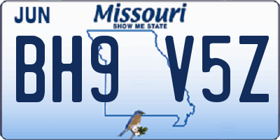 MO license plate BH9V5Z