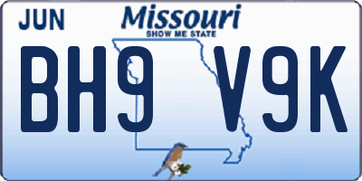 MO license plate BH9V9K