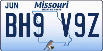 MO license plate BH9V9Z