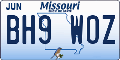 MO license plate BH9W0Z