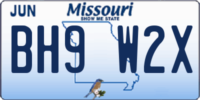 MO license plate BH9W2X
