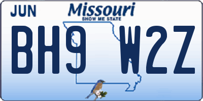 MO license plate BH9W2Z