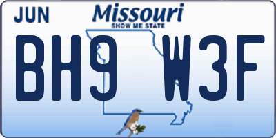 MO license plate BH9W3F