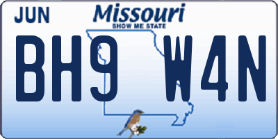 MO license plate BH9W4N