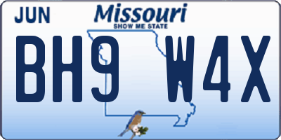 MO license plate BH9W4X
