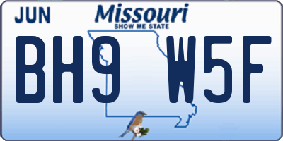 MO license plate BH9W5F