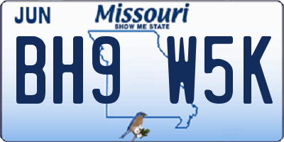MO license plate BH9W5K