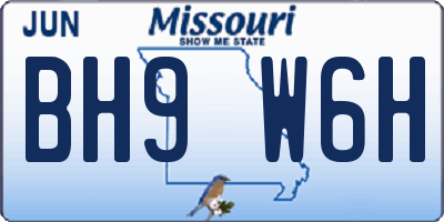 MO license plate BH9W6H
