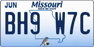 MO license plate BH9W7C