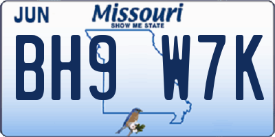 MO license plate BH9W7K