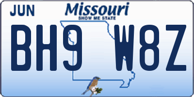 MO license plate BH9W8Z