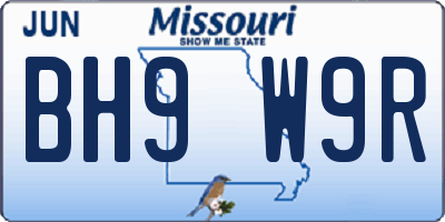 MO license plate BH9W9R