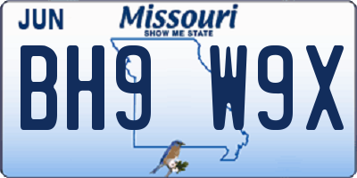 MO license plate BH9W9X