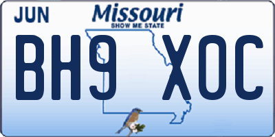 MO license plate BH9X0C