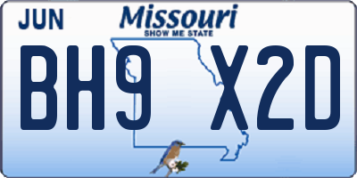 MO license plate BH9X2D