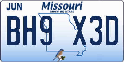 MO license plate BH9X3D