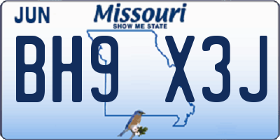 MO license plate BH9X3J