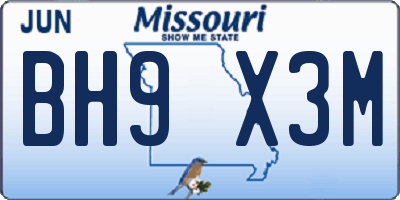 MO license plate BH9X3M