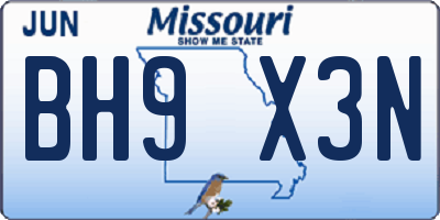MO license plate BH9X3N