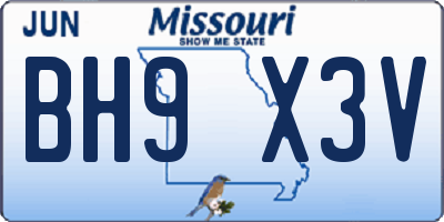 MO license plate BH9X3V