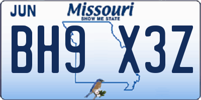 MO license plate BH9X3Z