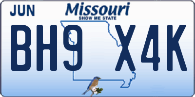 MO license plate BH9X4K
