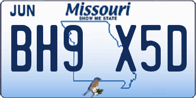 MO license plate BH9X5D