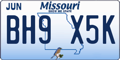 MO license plate BH9X5K