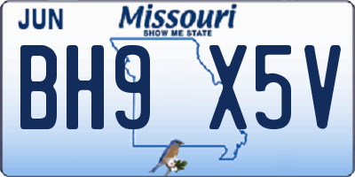 MO license plate BH9X5V