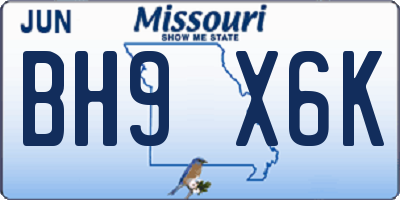 MO license plate BH9X6K
