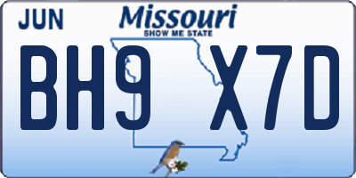 MO license plate BH9X7D