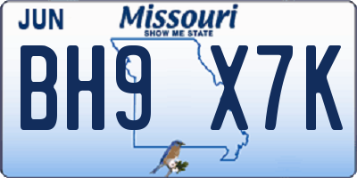 MO license plate BH9X7K