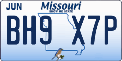 MO license plate BH9X7P