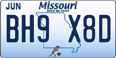 MO license plate BH9X8D