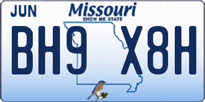 MO license plate BH9X8H