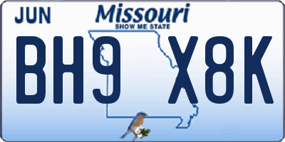 MO license plate BH9X8K