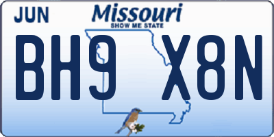 MO license plate BH9X8N
