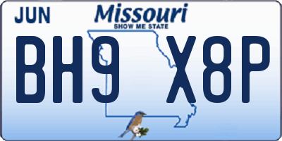 MO license plate BH9X8P