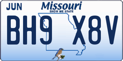 MO license plate BH9X8V