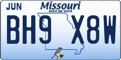 MO license plate BH9X8W